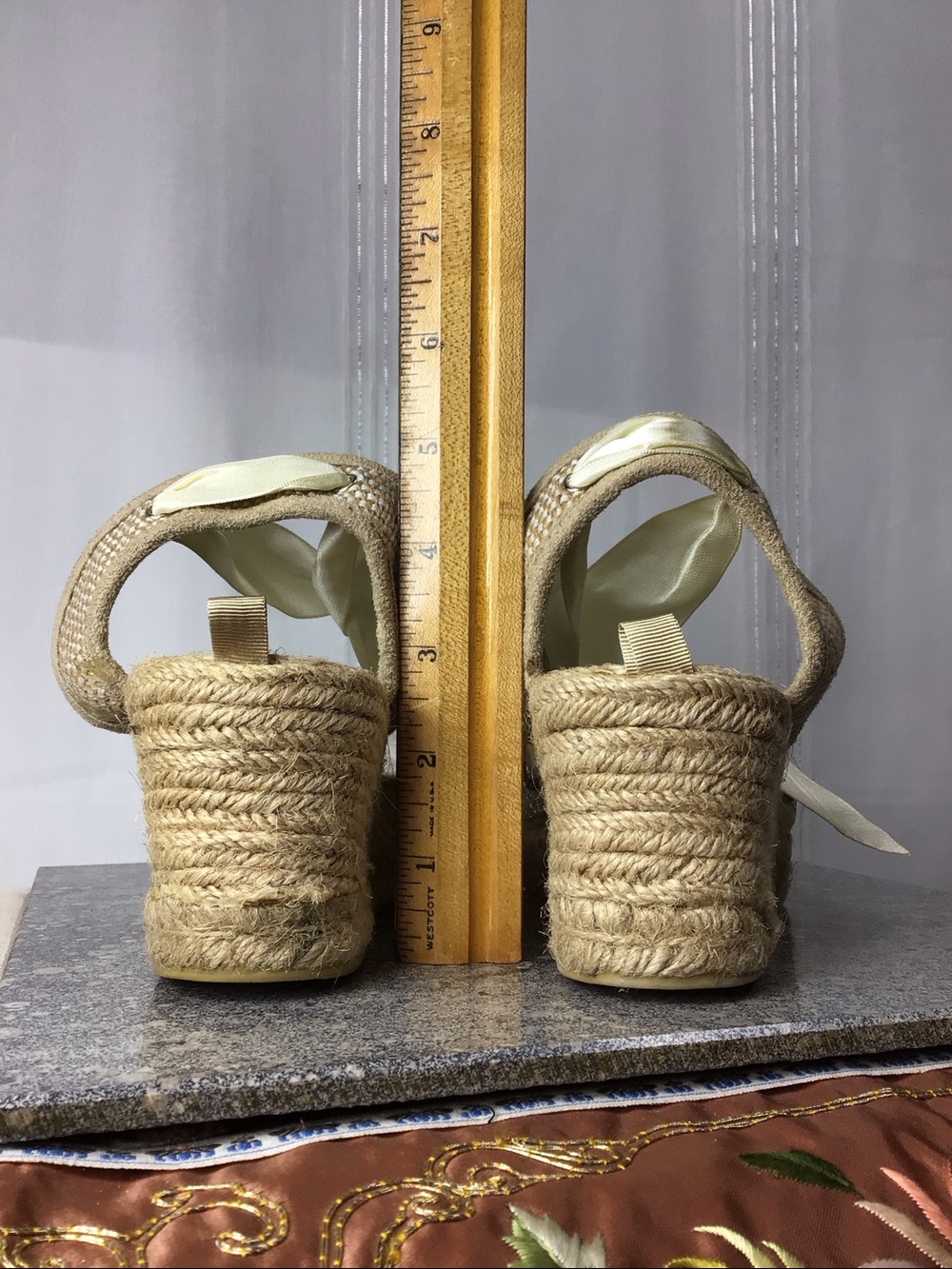Old Navy Cream Embellished Espadrille Wedge Sandals with Ribbon Ankle Ties Sz.9 - Picture 3 of 12